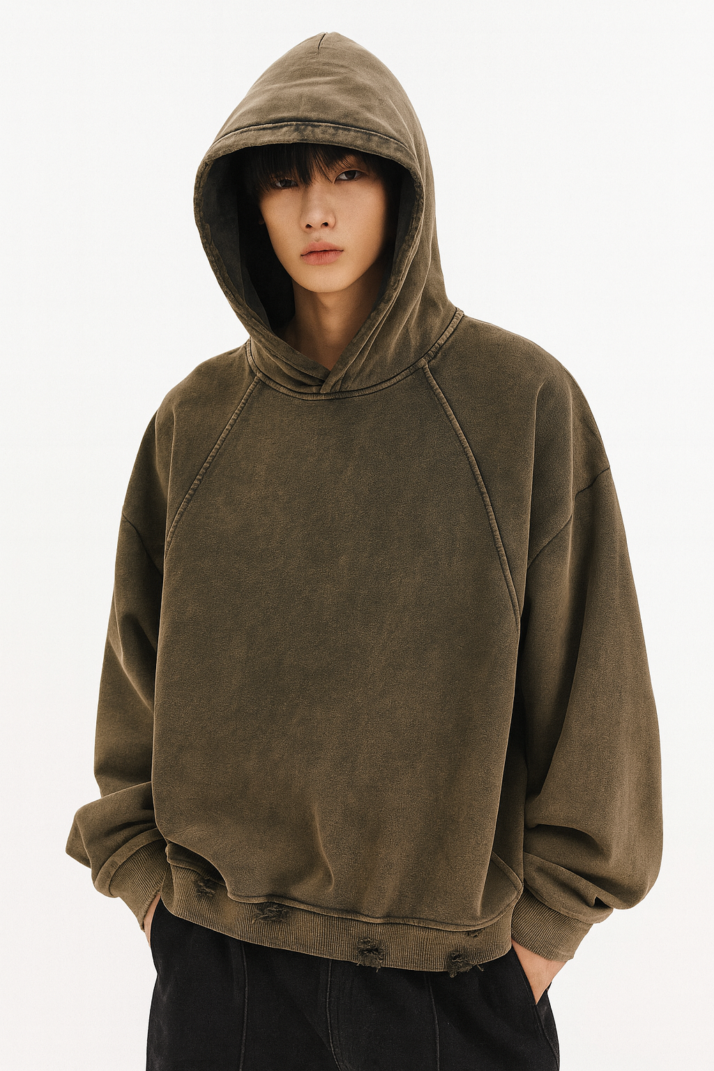 VINTAGE WASHED FRAYED-HEM HOODIE®